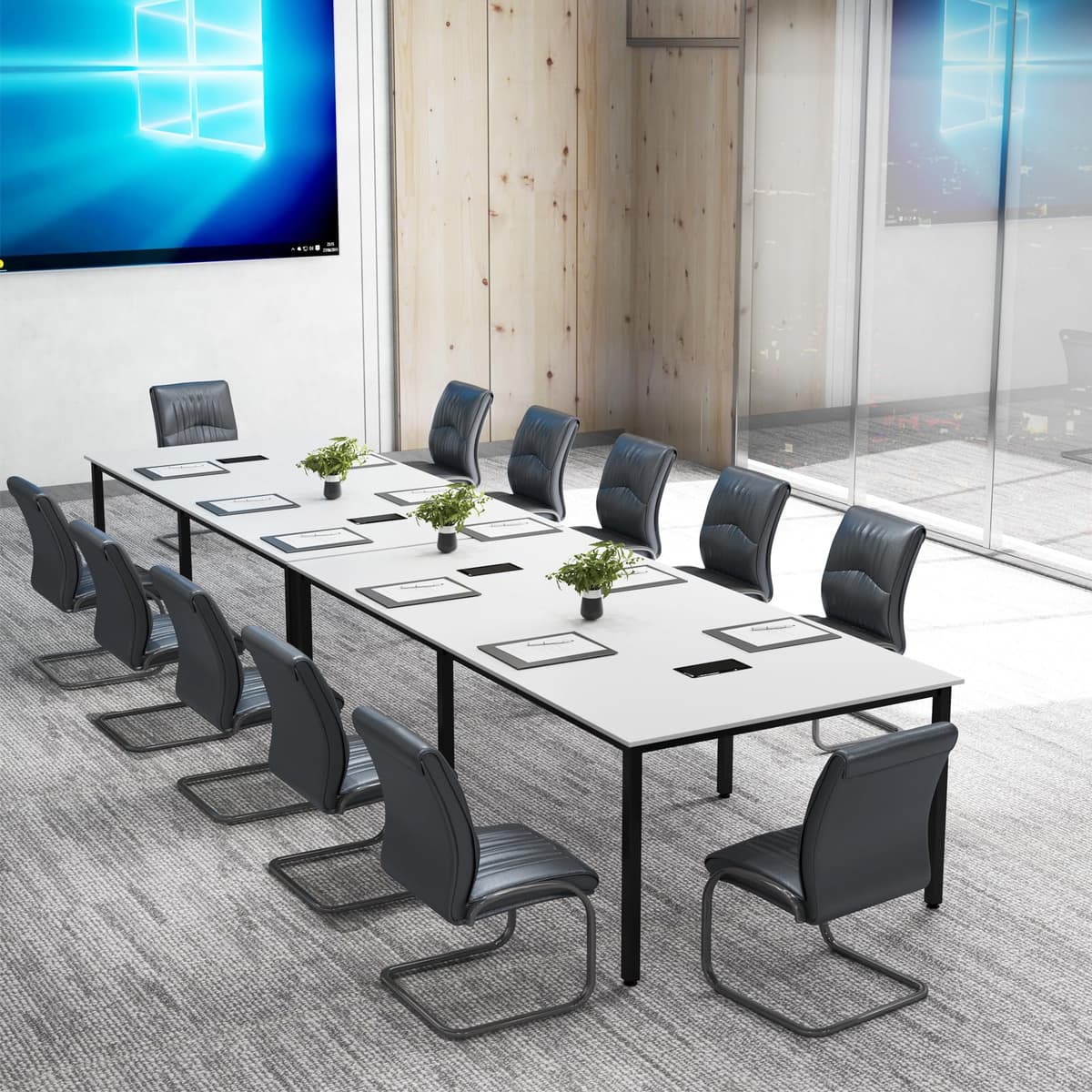 Tangkula Mesa de conferencia 8 ft 95" x 48" estilo moderno (White, juego de 2) 10813-CB-TA