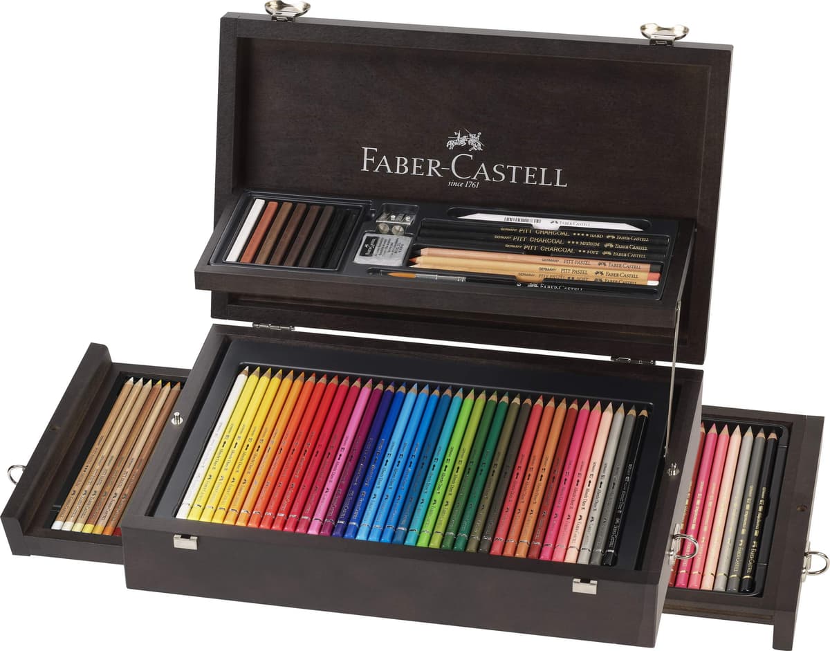 Faber-Castell Art & Graphic Collection, estuche madera de 125 piezas, colores para dibujo y acuarela 110085