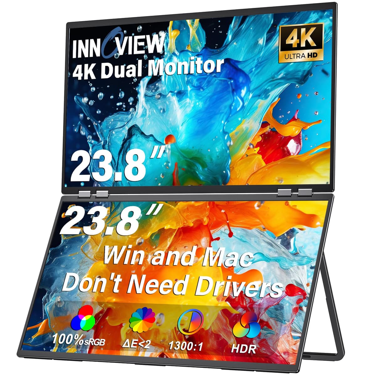 InnoView dual portátil 23.8" 4K (3840x2160) plegable, 100% sRGB, altavoces integrados US-609-4k