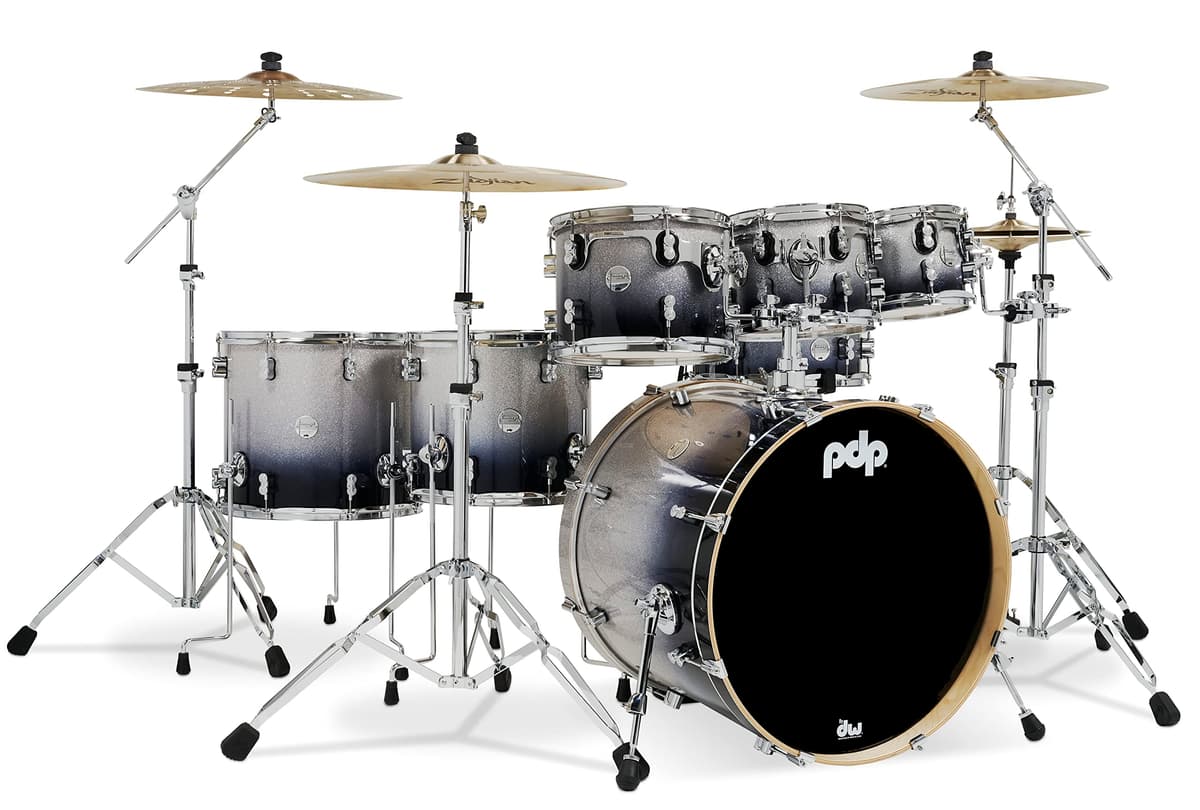 Pacific Drums PDP By DW Concept Maple 7-Piece Shell Pack Silver to Black Fade con Herrajes Cromados PDCM2217SB