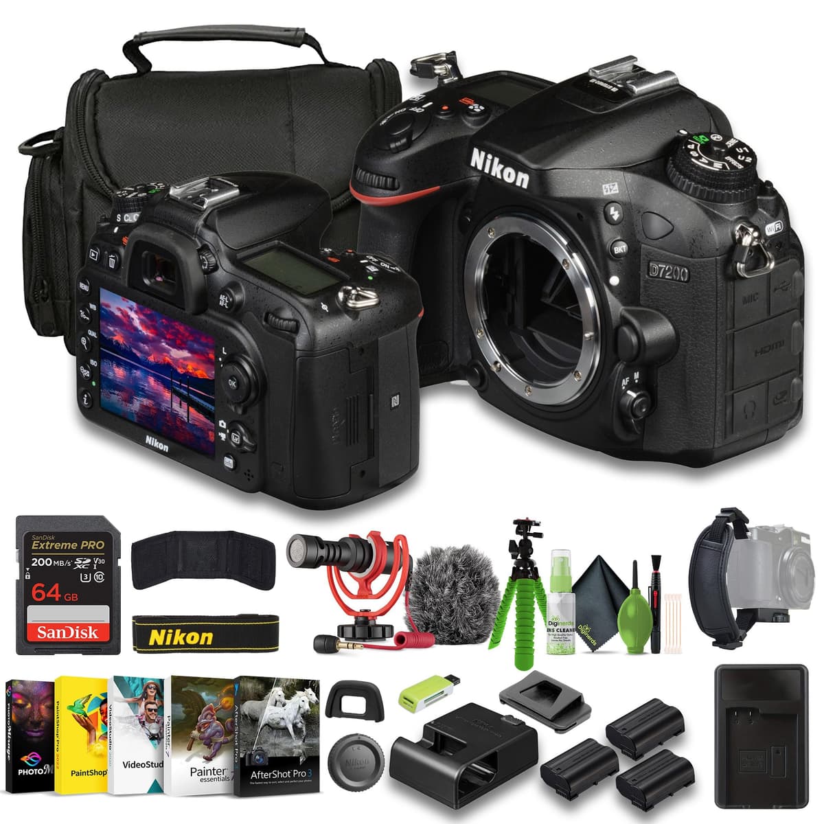 Nikon D7200 DSLR 24.2MP DX con Wi-Fi, 51-Point AF + 2x EN-EL15C + Cargador + 64GB + Accesorios 1554_EDI12
