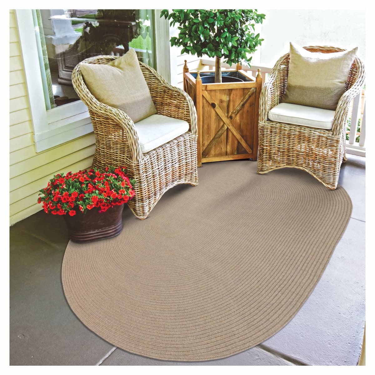 Homespice Biscuit Alfombra Trenzada Ovalada 6x9' - Marrón resistente y reversible 305671