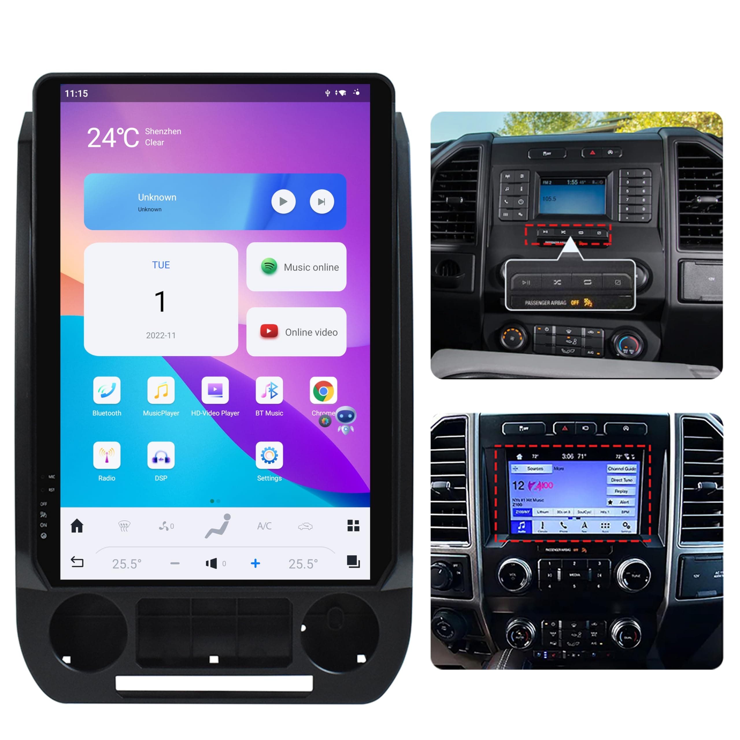 VIKNAN Pantalla vertical 14.4" Android para Ford Raptor F150 2015-2022 (SYNC-3)