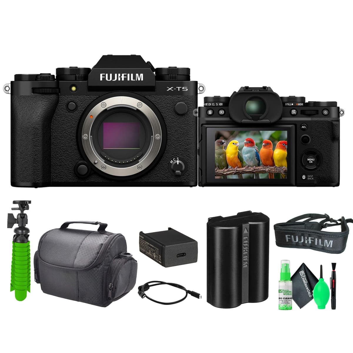 Fujifilm X-T5 Cuerpo + kit limpieza + trípode flexible 12" + bolsa (Negro) 16782301-AG2-1