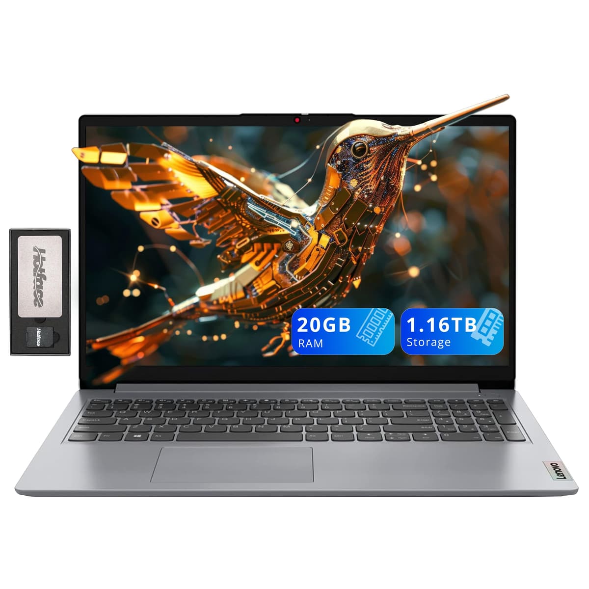 Lenovo Ideapad 1 15.6" HD Antirreflejo, Intel Celeron N4500, 20 GB RAM, 1.16 TB Almacenamiento (1 TB SSD + Estación de Acoplamiento 160 GB), Intel UHD Graphics, Teclado Numérico, Webcam, Windows 11 S, Gris