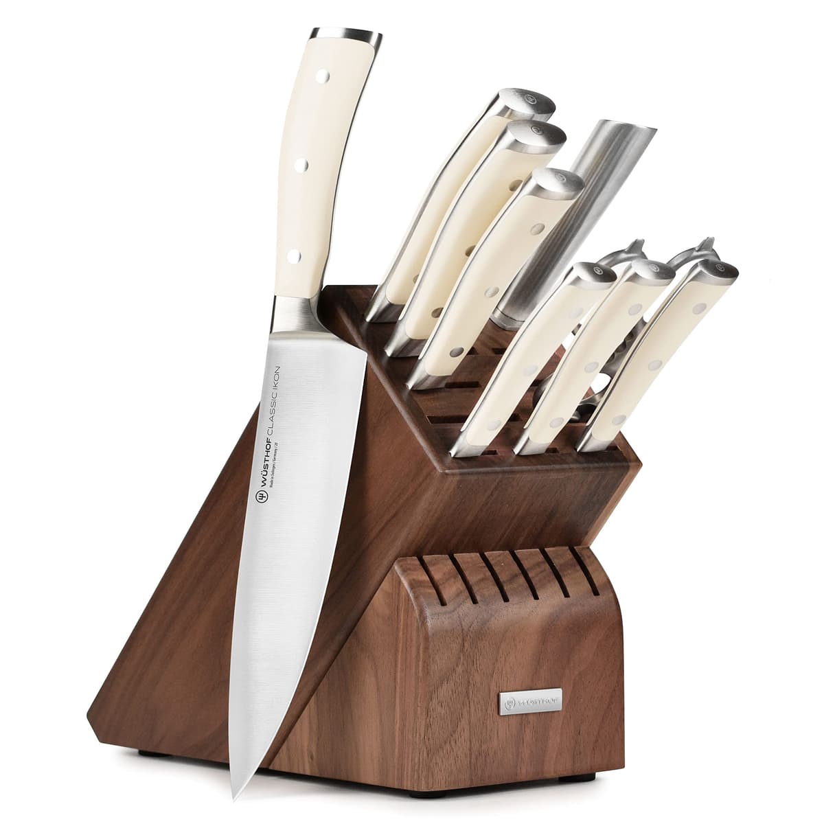 Wüsthof Classic Ikon Creme - Juego de Cuchillos 10 Piezas con Bloque Walnut