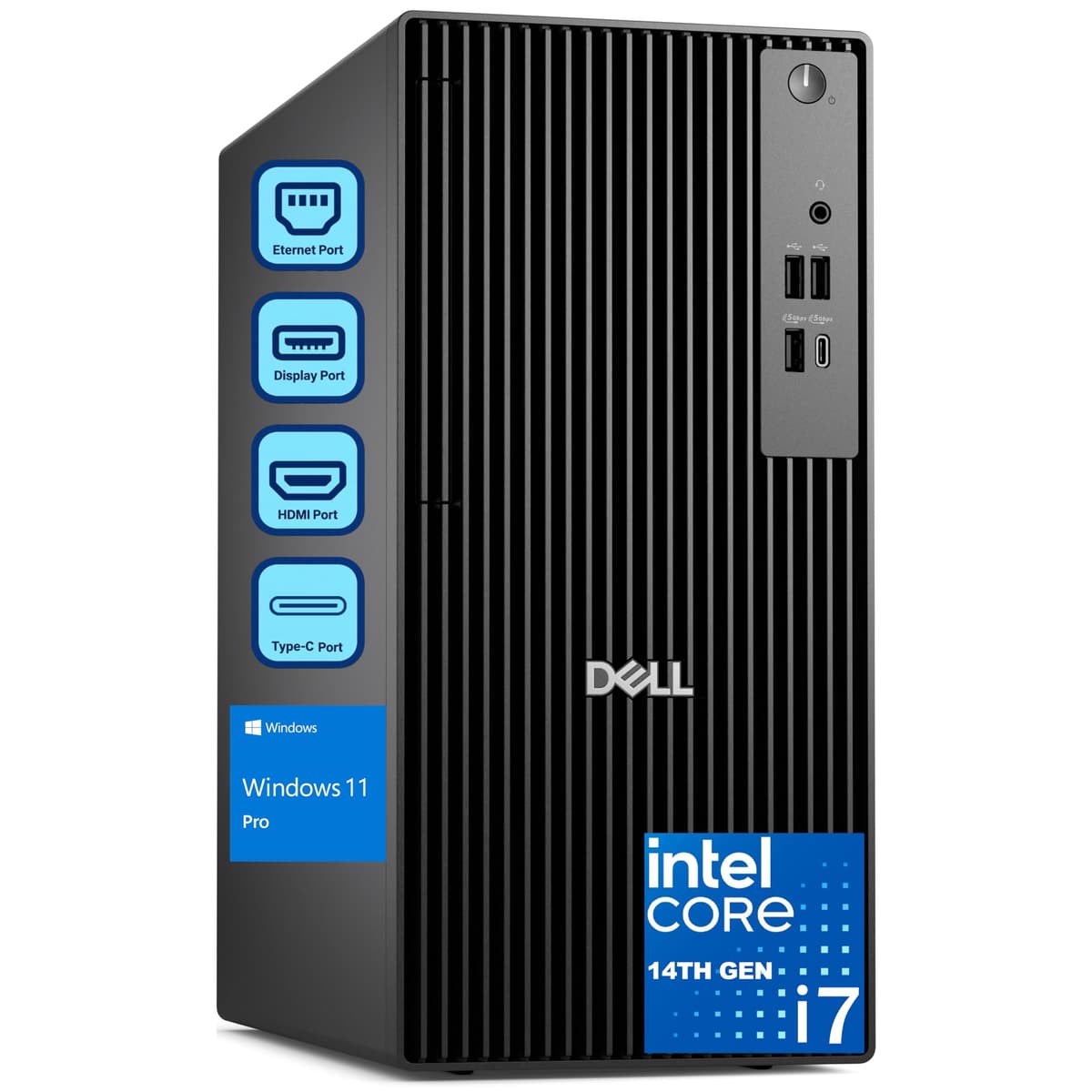 Computadora de Escritorio Dell Pro Tower, Next Gen OptiPlex 7000, Intel i7-14700 de 20 núcleos (hasta 5.4 GHz), 32GB RAM DDR5, SSD PCIe 1TB, RJ-45, HDMI, DisplayPort, USB-C, Windows 11 Pro, Negro Carbón