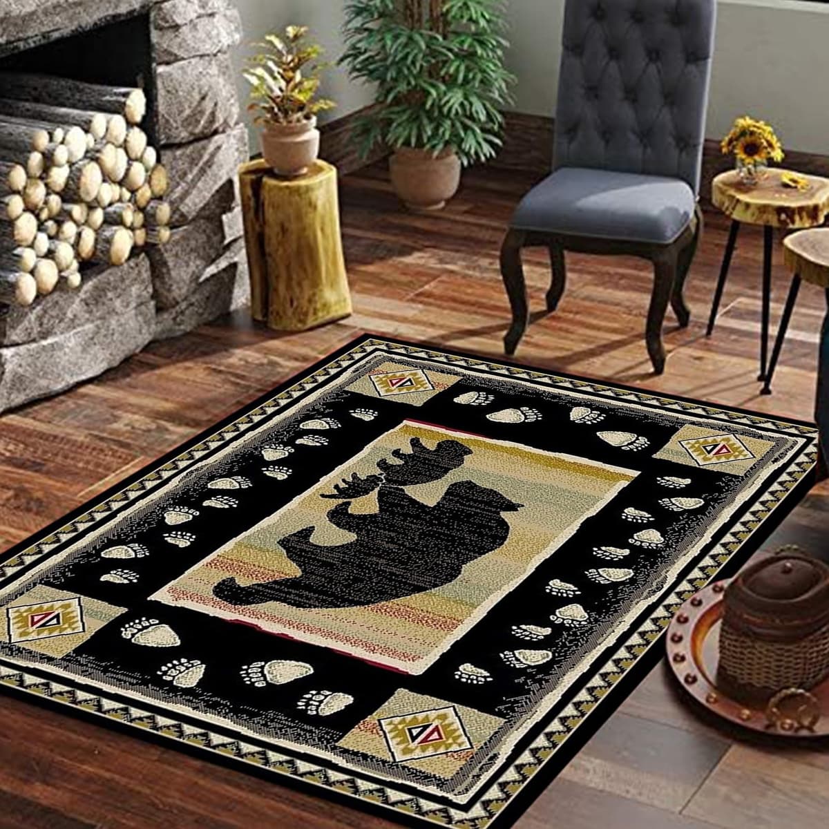 Mothy Alfombra con diseño de oso 9x12ft estilo farmhouse