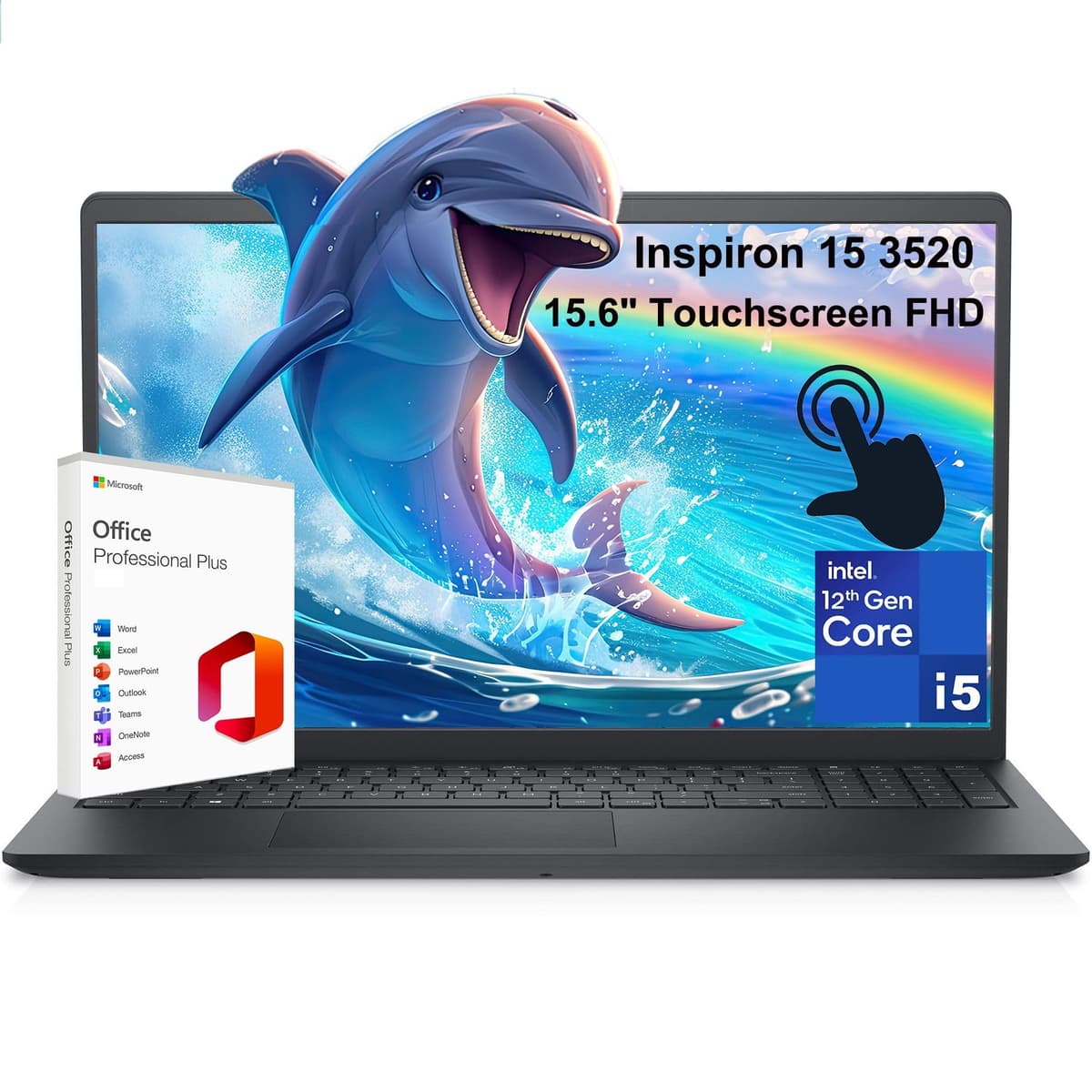 Dell Inspiron 15 3520 3000 15.6" Pantalla Táctil FHD Laptop Empresarial, Intel i5-1235U de 10 núcleos (Mejor que i7-1195G7), 16GB RAM DDR4, 1TB SSD PCIe, WiFi, Licencia Anual Microsoft Office, Windows 11 Pro S I3520