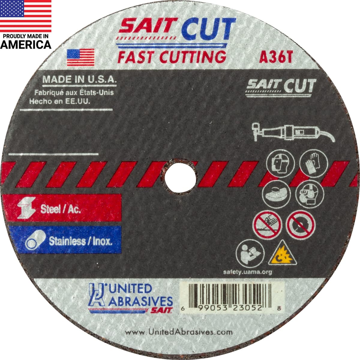 United Abrasives SAIT 23063 Ruedas A36T 4" x .035" x 5/8", paquete de 100