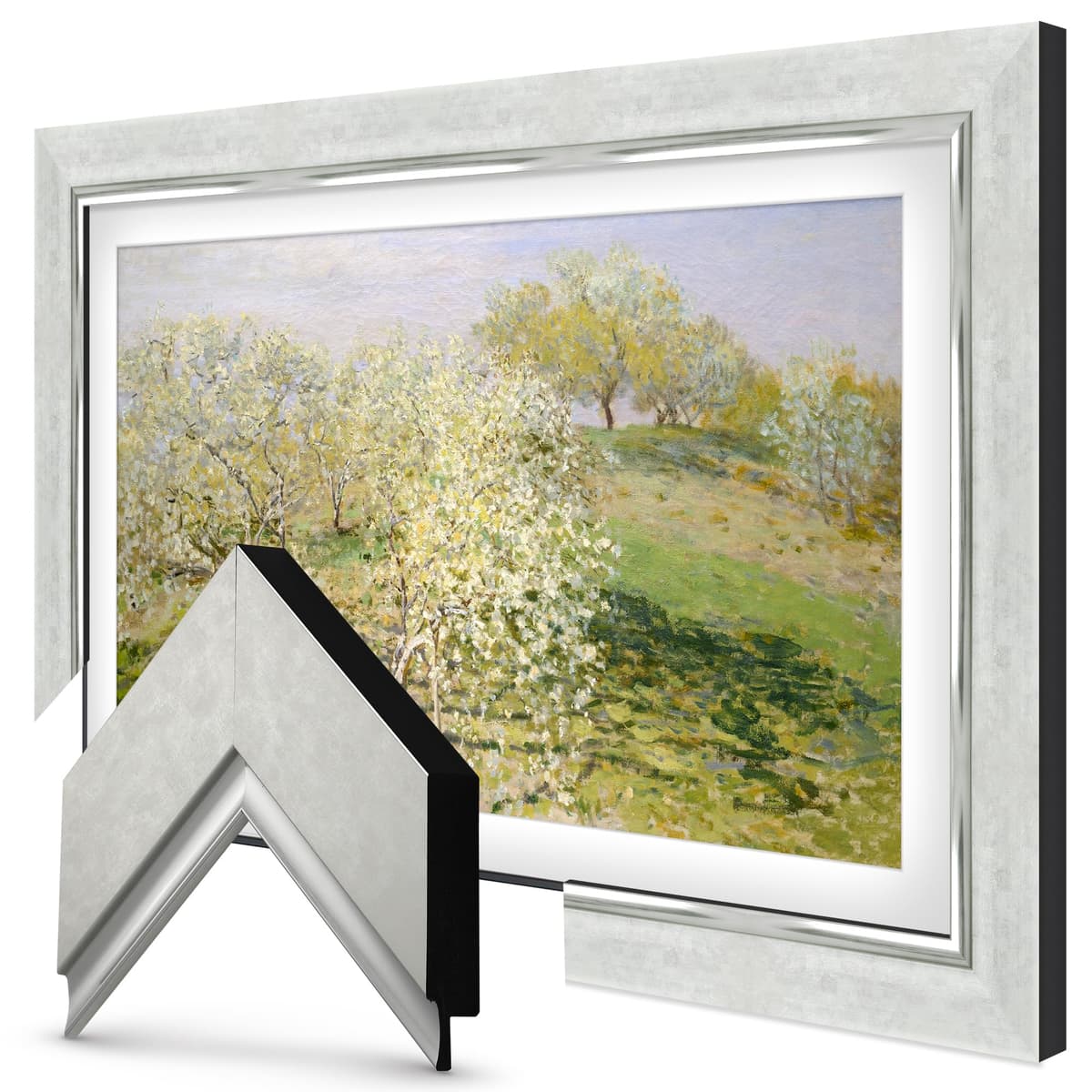 Marco para TV Deco Premiere Plata Contemporáneo de 65" - Compatible SOLAMENTE con Samsung The Frame y Pro TVs (Compatible 2021-2025, LS03A, LS03B, LS03C, LS03D, LS03FA, LS03FW)