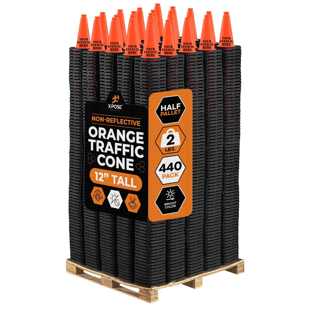 Xpose Safety Conos de Tráfico Naranja 12" - Medio Pallet 440 unidades OTC12-HP440-X