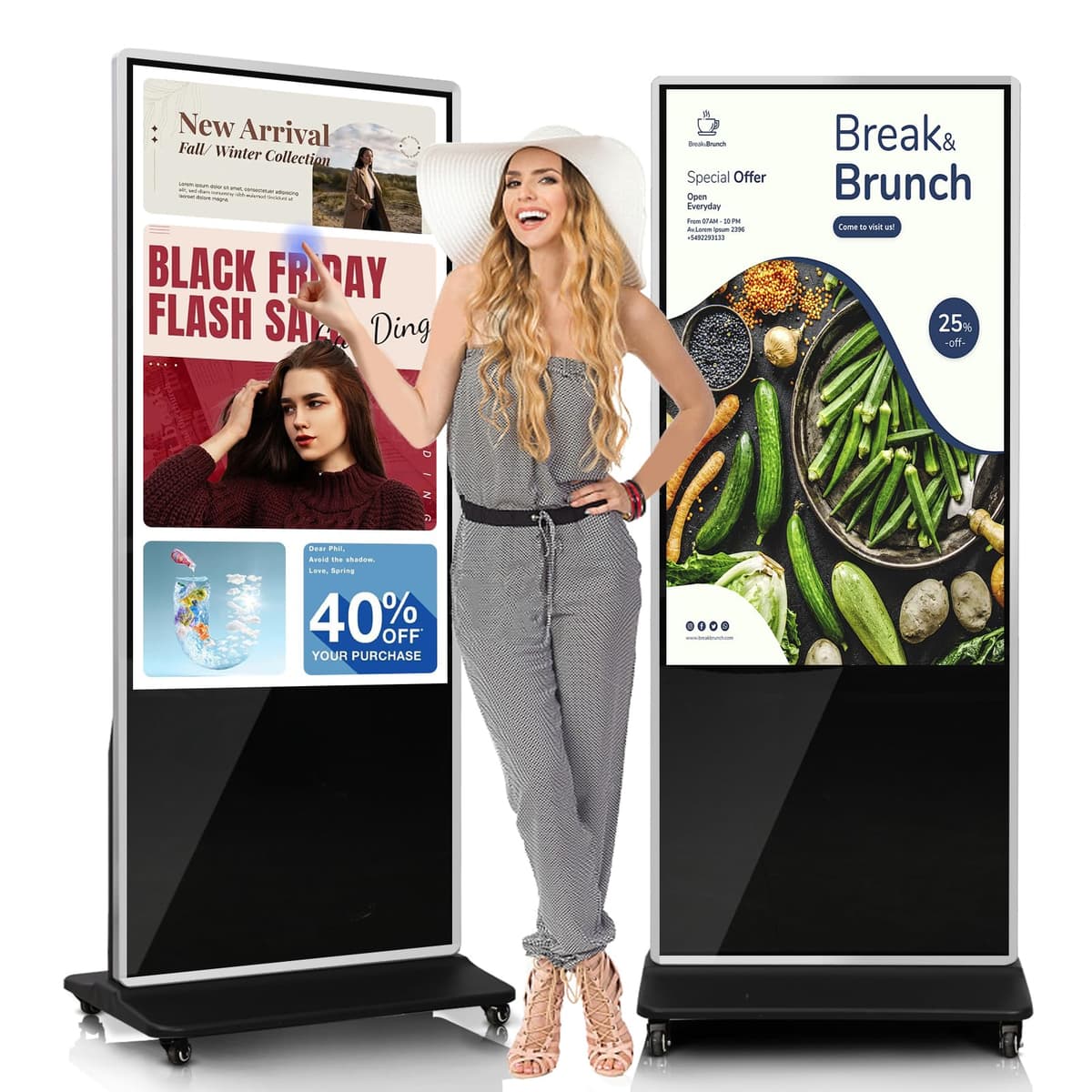 KEINONE 55" 4K LCD Touchscreen Digital Signage, Floor Standing, Android 12, 4+32GB, Negro