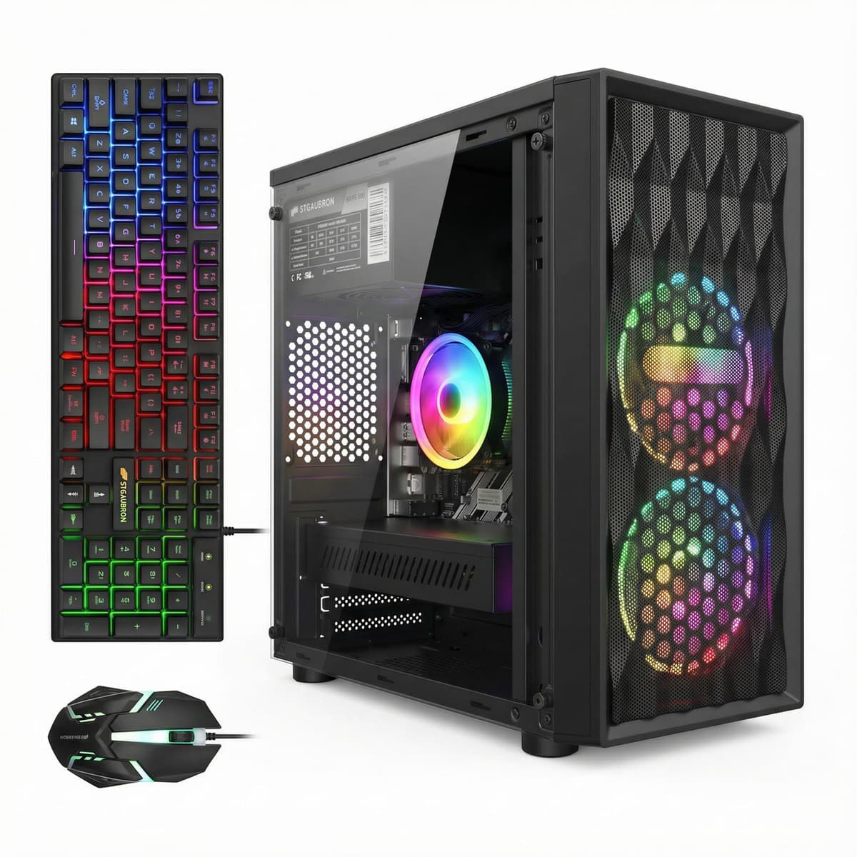 PC de Escritorio para Gaming STGAubron, Radeon RX 560 4GB, Intel Core i7 8ª gen hasta 4.1 GHz, 16GB DDR4, 512GB SSD, WiFi 6 y Bluetooth 5.2, 2 ventiladores RGB, Windows 11 Home ABR1824