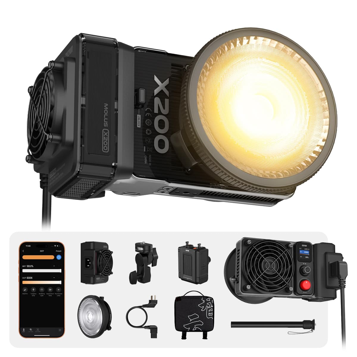 ZHIYUN MOLUS X200 Bi-Color 200W luz continua portátil Bowens (sin batería) PLX114