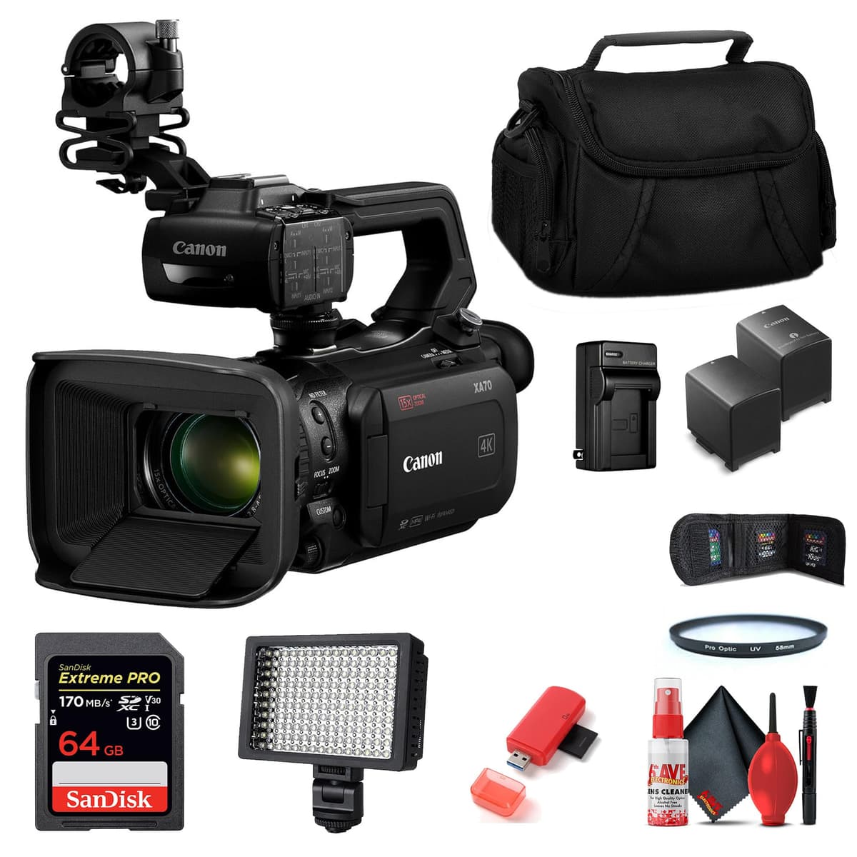 Canon XA70 UHD 4K30 Camcorder con Dual-Pixel AF + Set de Iluminación y Estuche - Bundle reacondicionado 5736C002_EDIR_1RE