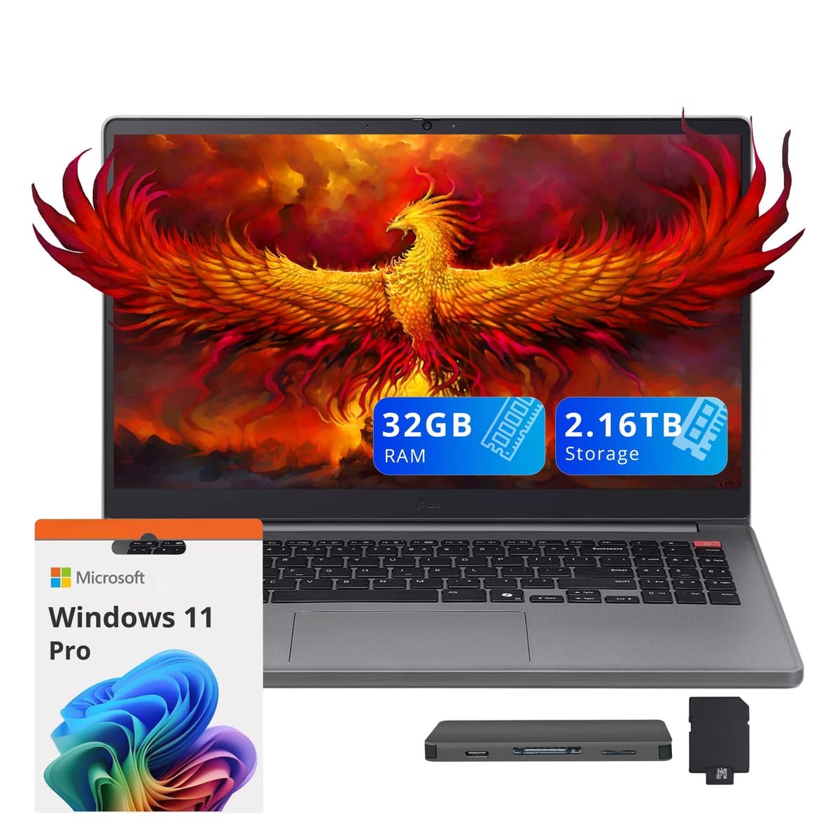 LG Gram 15.6" FHD Laptop Empresarial, Intel Core i5-1334U, 32GB RAM, 2.16TB de Almacenamiento (2TB SSD + Estación Dock de 160GB), Intel Iris Xe Graphics, Teclado Numérico, Webcam HD, Wi-Fi 6, Windows 11 Pro, Plateado