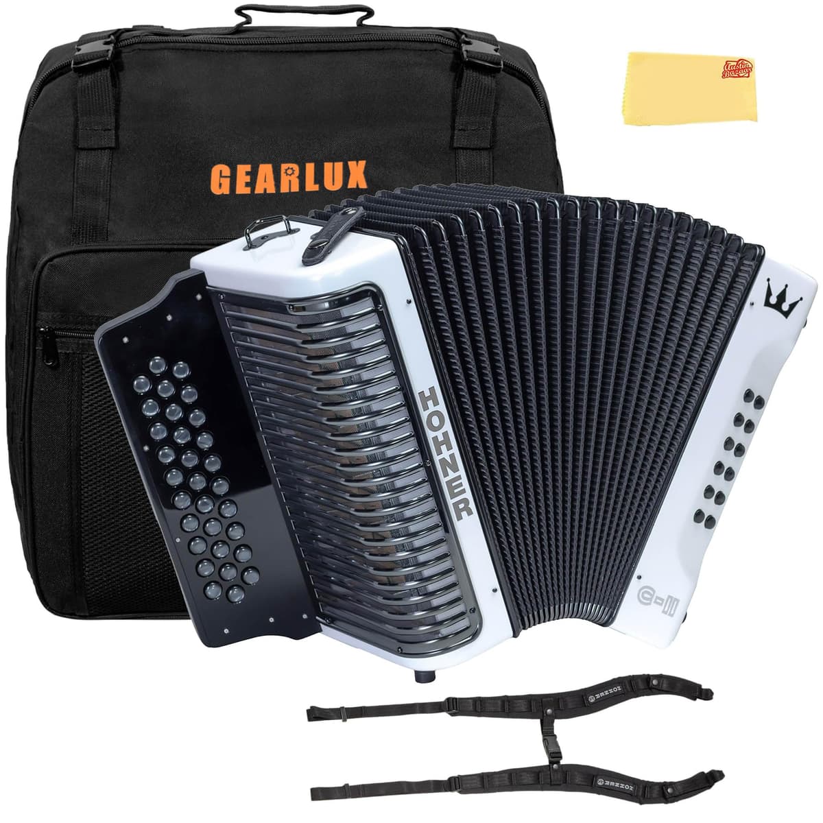 Acordeón Hohner Corona C-II G/C/F White Rainbow - Bundle con Funda y Accesorios AUS-C-II-GCF-WHRB-COMBO-DLX