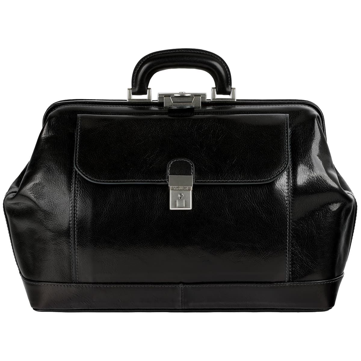 Bolso médico tipo doctor de cuero Time Resistance - Maletín médico de mano superior - Bolso Gladstone (Negro)