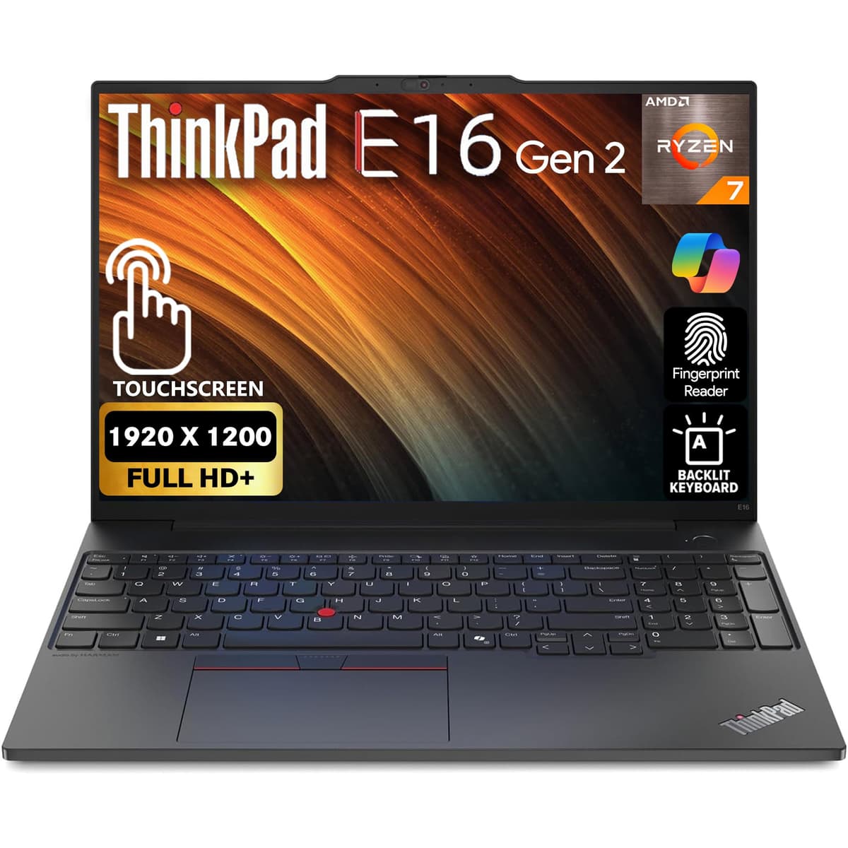 Lenovo ThinkPad E16 Gen 2, Pantalla táctil FHD+ 16", AMD Ryzen 7 7735U, 24GB RAM, SSD 1TB, Lector de huellas, Teclado retroiluminado, WiFi 6E + Bluetooth, RJ-45, Webcam FHD, Windows 11 Pro, Laptop empresarial con IA