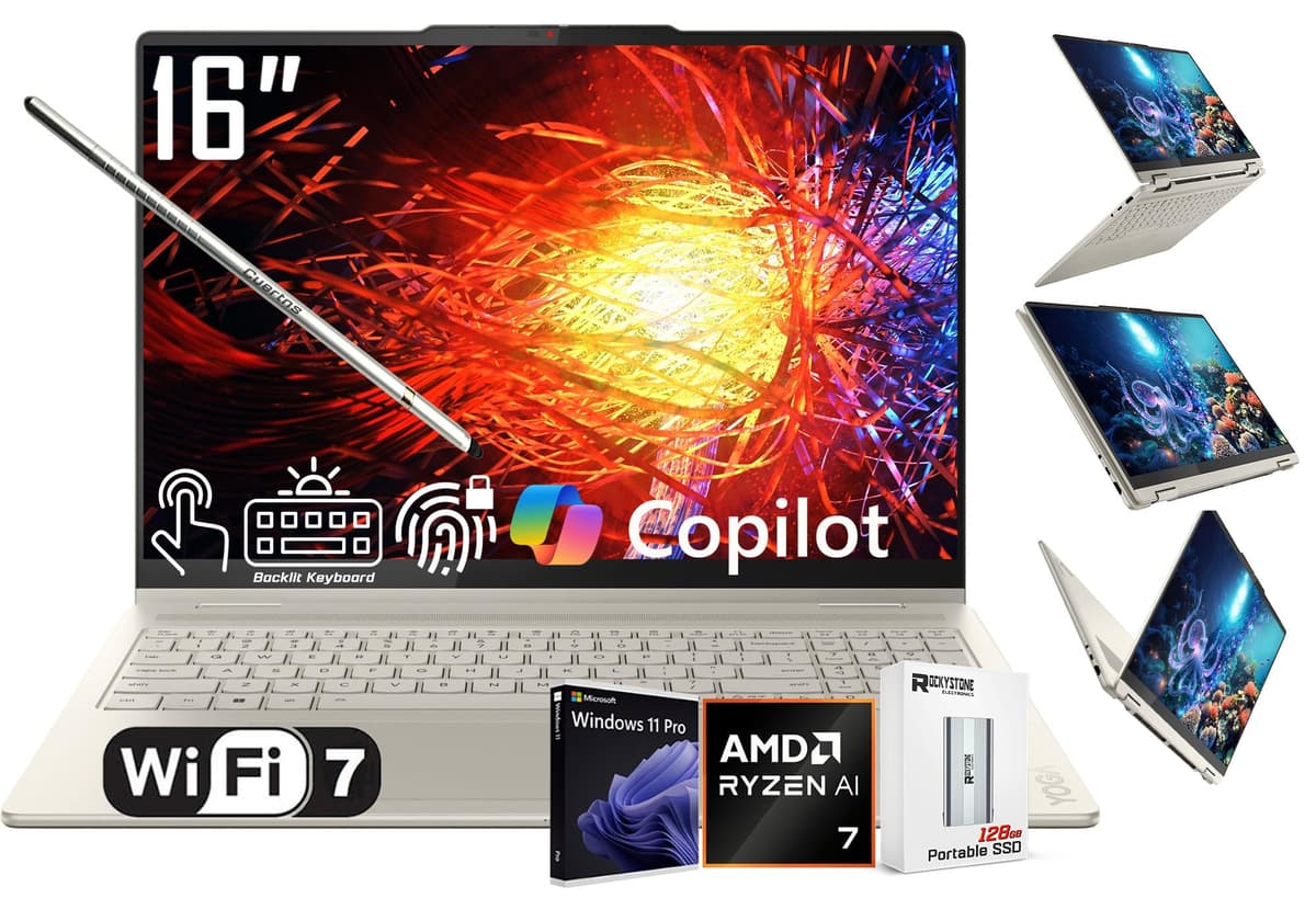 Lenovo Yoga 7 16" 2-in-1 AI PC Copilot+ Laptop, Ryzen AI 7 350, 16GB, 2TB SSD, Win 11 Pro