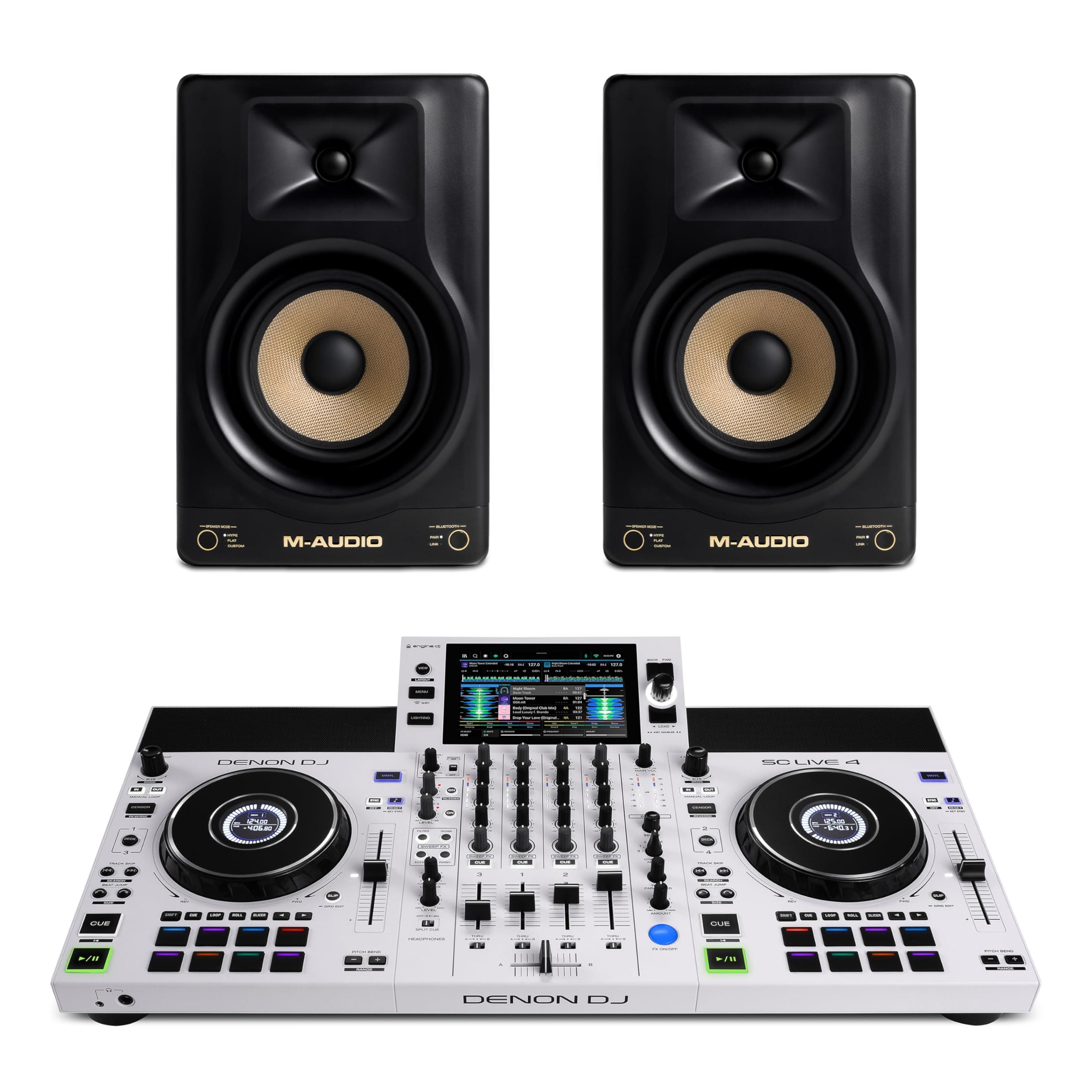Denon DJ SC Live 4 WHITE + M-AUDIO Forty Eighty Monitores Studio - Bundle