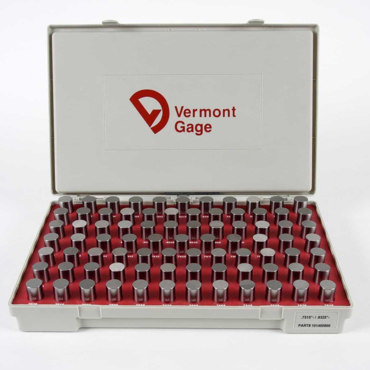 Vermont Gage Set de Pin Gages No-Go Acero Clase ZZ, 0.7515 - 0.8325" (Set de 82) 101400800