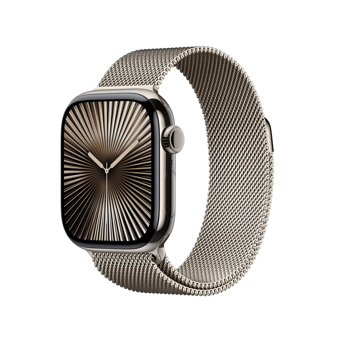 Apple Watch Series 10 [GPS + Cellular Caja de 42 mm] Smartwatch con Caja de Titanio Natural y Correa Milanesa Natural. Rastreador de Actividad, App de ECG, Pantalla Retina Siempre Activa, Carbono Neutral MWXF3LW/A
