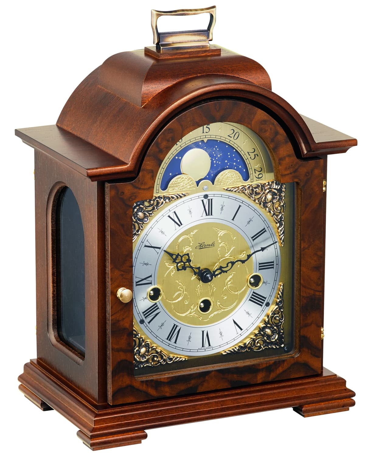 Hermle Reloj de mesa 22864-030340 con fase lunar, madera nogal