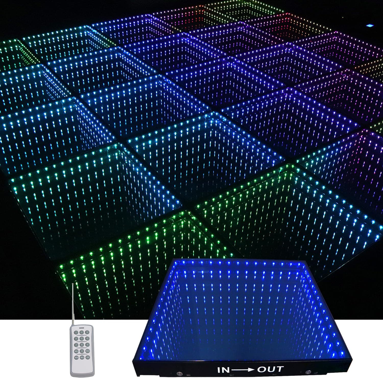 HZGGBKJO Pista de baile LED 3D 8x8 ft de vidrio templado con flight case - Paneles espejo infinito (3D, magnético) SYD-0419
