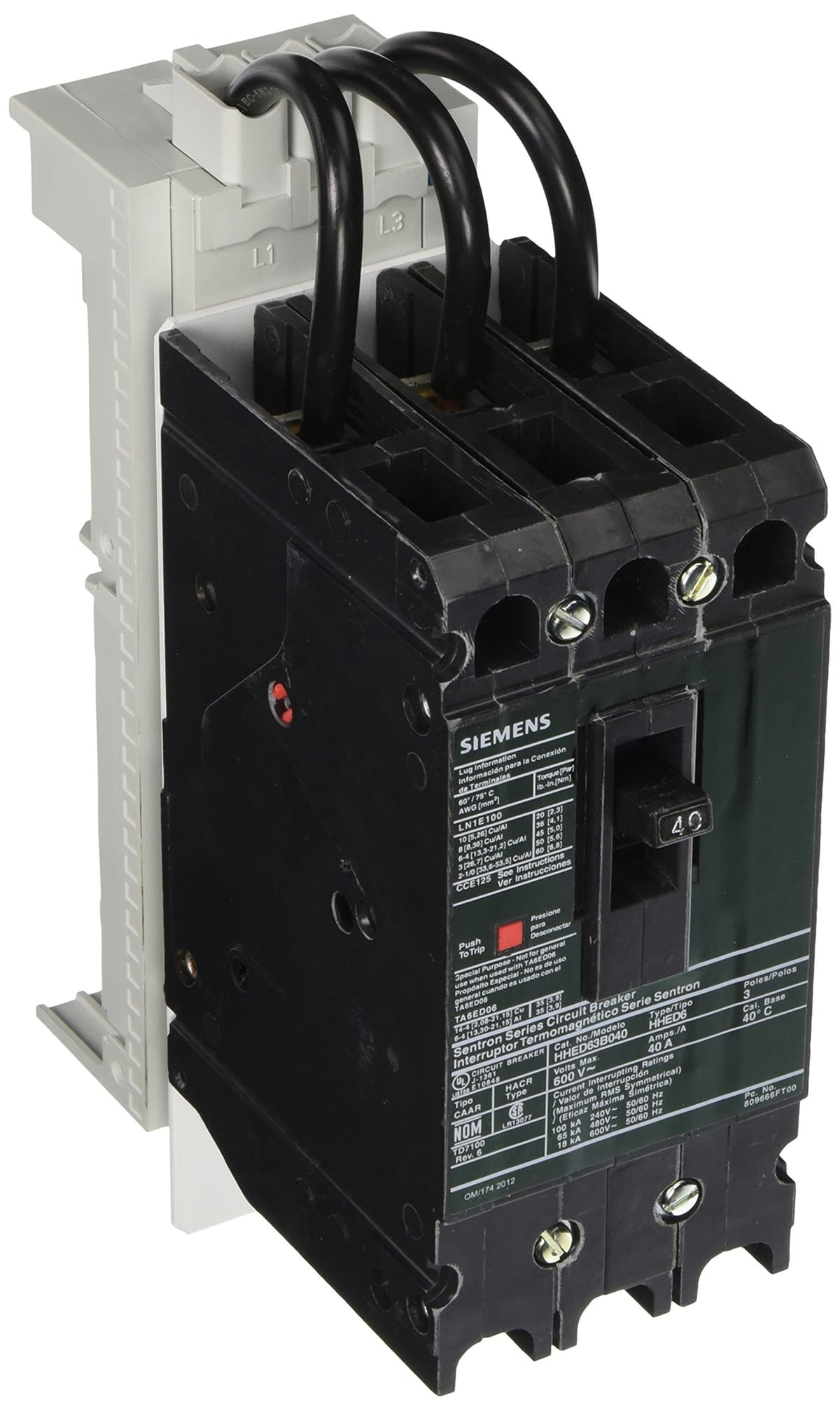 Siemens FBCB040H Fast Bus breaker 3 polos, 40A, marco HHED, 65kA en 480V