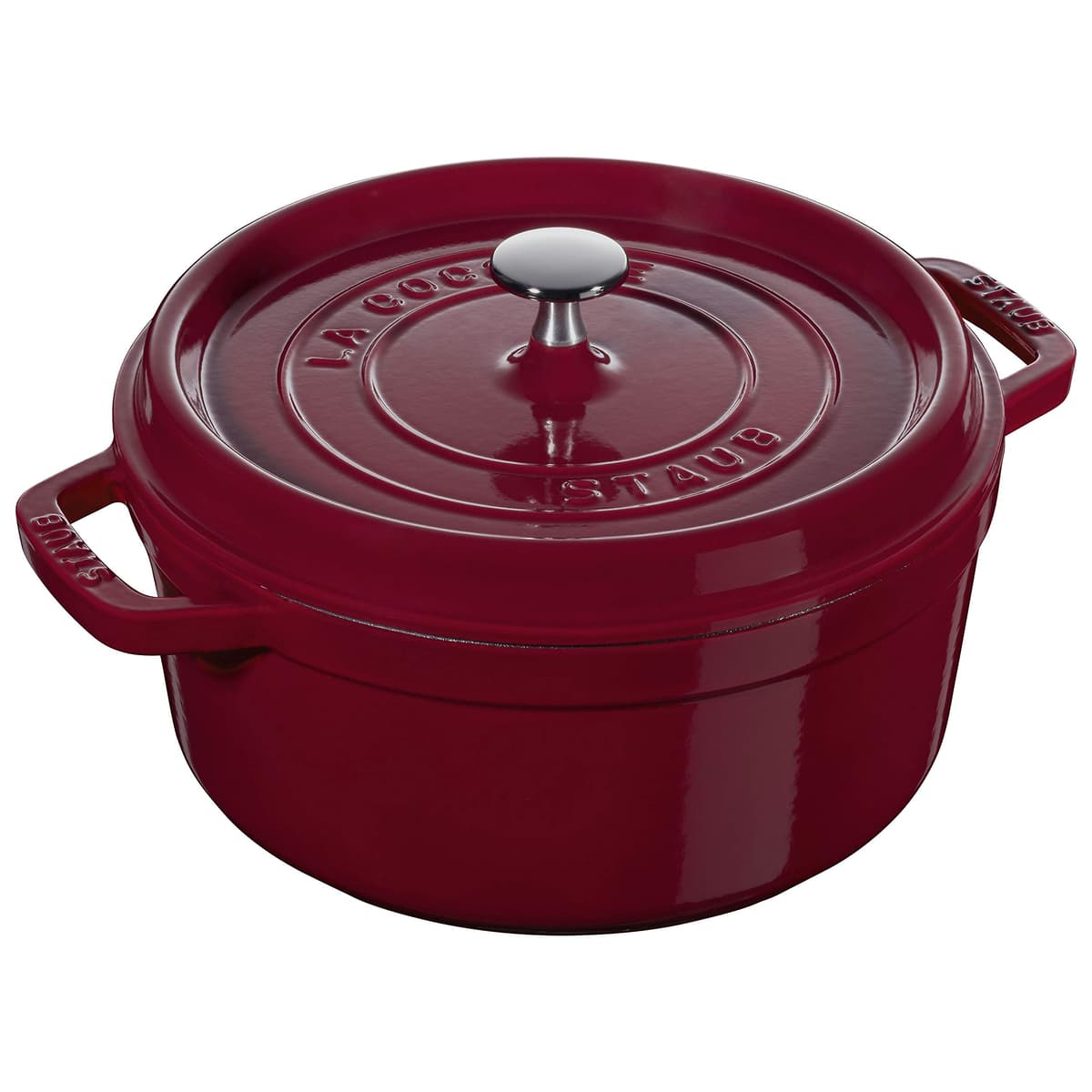 STAUB La Cocotte redonda esmaltada 6.75L con tapa y pomo níquel - Bordeaux 1003554