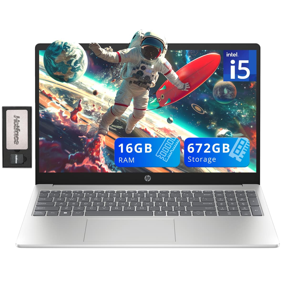 HP Pavilion 15.6" FHD IPS Laptop, Intel i5-1235U, 16 GB RAM, 672 GB de almacenamiento (512 GB SSD + 160 GB estación de acoplamiento), Intel Iris Xe Graphics, teclado numérico, webcam, Wi-Fi 6, Windows 11, plateado