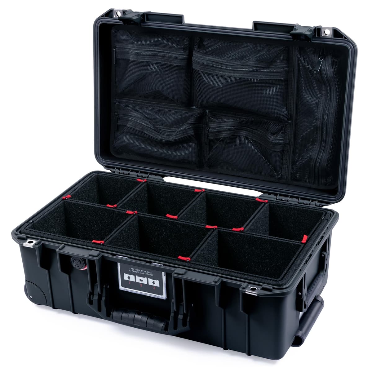 Maletín de Mano Pelican Air 1535 de ColorCase - Negro - Estuche Impermeable Tamaño Mediano con Sistema de Divisores TrekPak y Organizador de Tapa de Malla - Asas y Cierres Negros 015350-0120-110-111