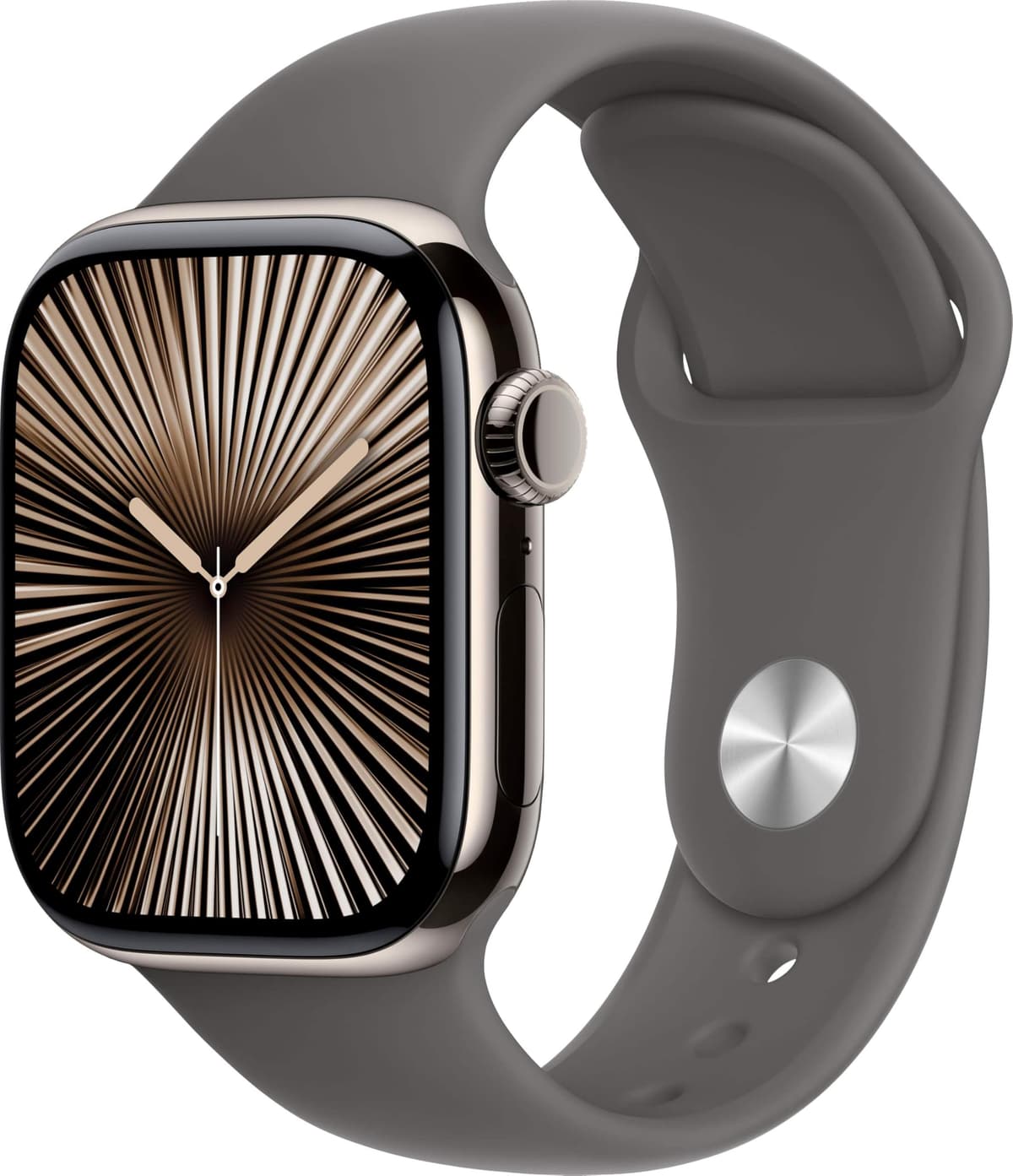 Apple Watch Series 10 [GPS + Cellular, 42 mm] - Caja de Titanio Natural con Correa Deportiva Stone Gray, S/M (Reacondicionado) MWXE3LW/A