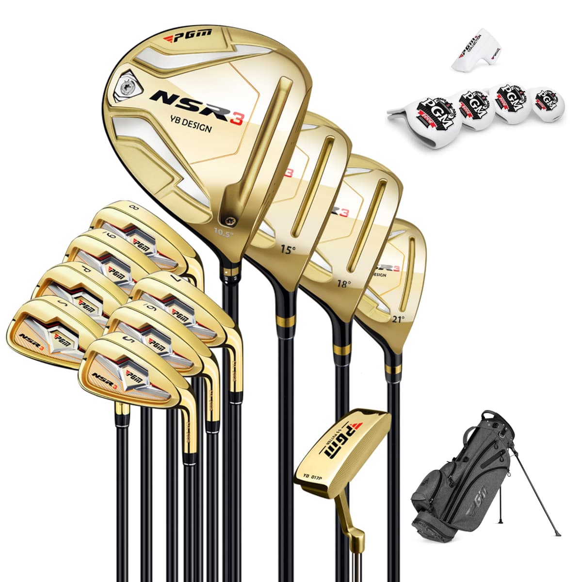 Set de palos de golf PGM 12 piezas para hombre - Right Handed (dorado), incluye driver ajustable, maderas, híbrido, hierros, wedge y putter MTG033-2