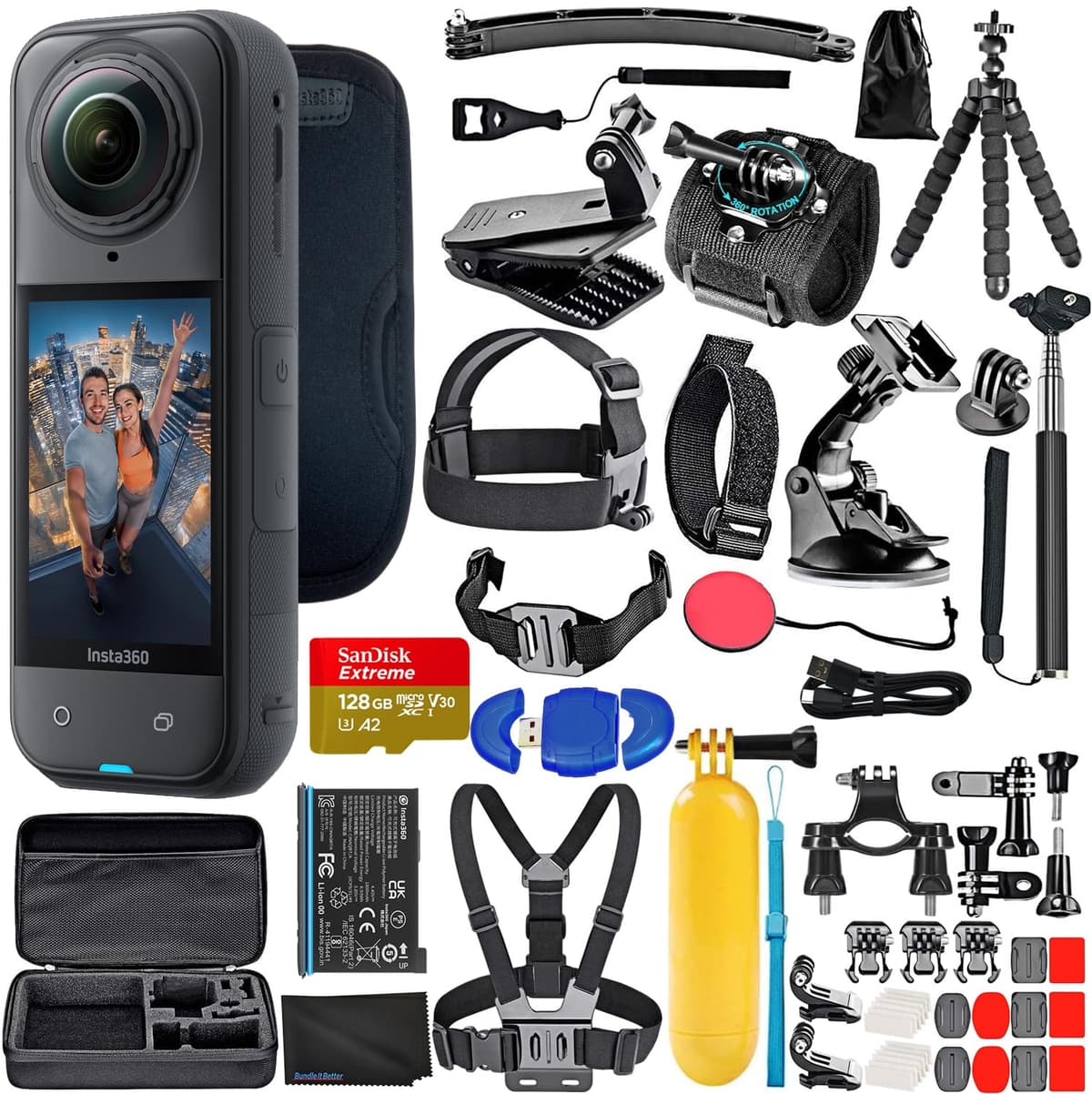 Bundle It Better Empácalo Mejor Insta360 X5 - Cámara de Acción 360° 8K Sumergible + Kit de Accesorios 50 en 1 + Tarjeta 128GB + Más CINSAAHA_X501_K1