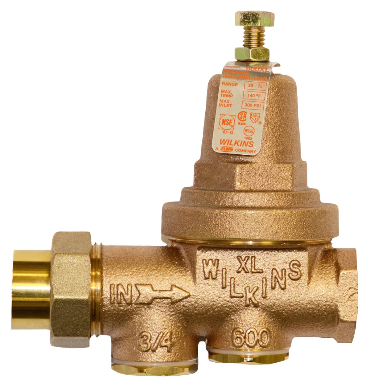 Zurn Wilkins 112-600XLHR Válvula reductora 1-1/2" rango resorte 75-125 PSI, preajustada 85 PSI