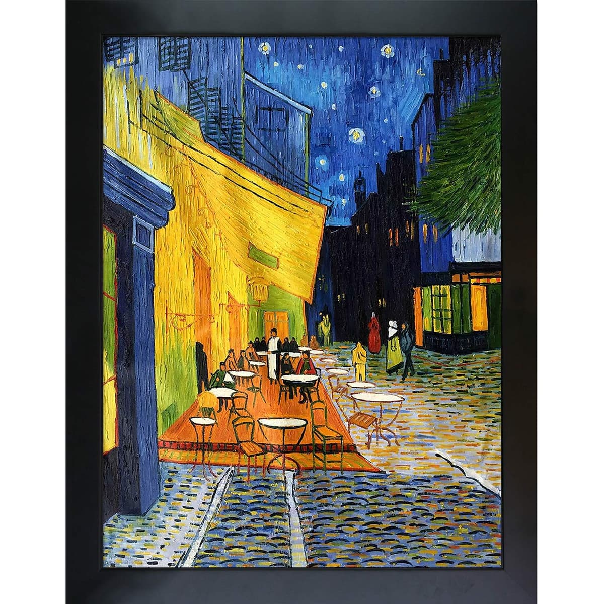 overstockArt Reproducción en óleo Van Gogh "Café Terrace at Night" con marco negro VG631-FR-137B30X40