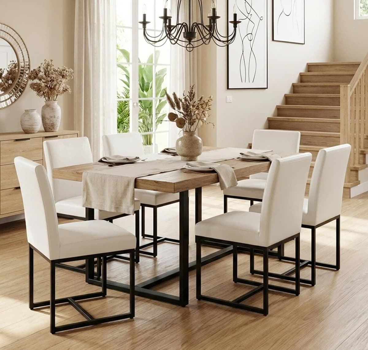 VESCASA Juego de 6 Sillas de Comedor Tapizadas en Piel Sintética con Estructura Negra, Estilo Mid Century 75ecbc25-b284-4bd7-a1f7-98b99a192119