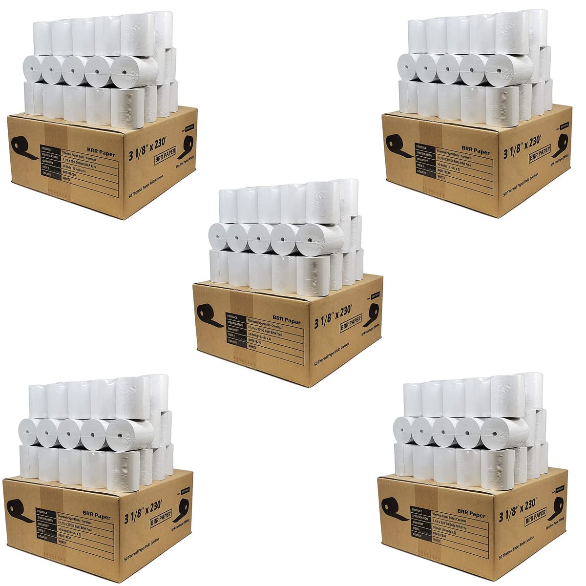BuyRegisterRolls Rollo térmico recibos 3-1/8" x 230' (500 rollos, sin marca) BRR