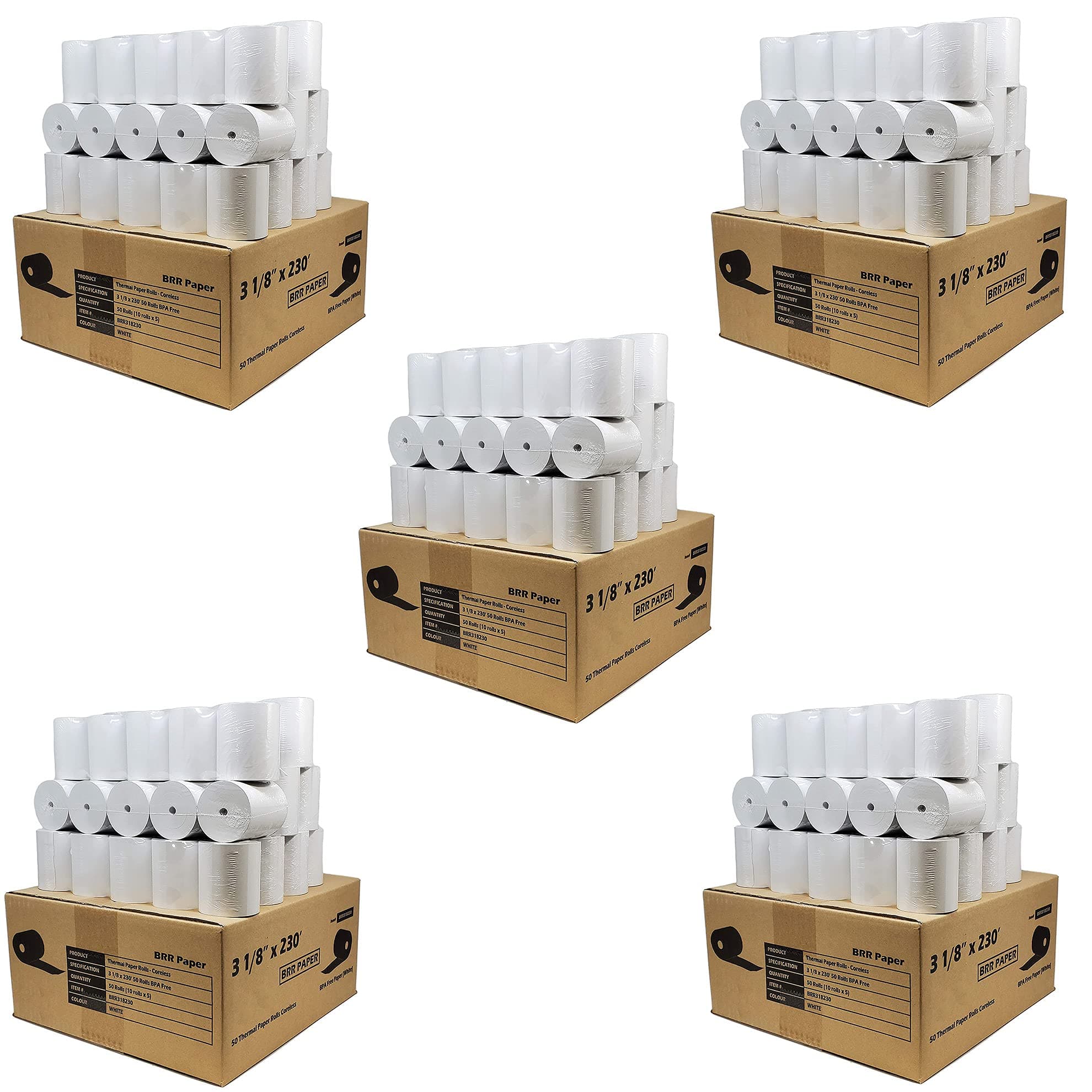 BuyRegisterRolls Rollo térmico recibos 3-1/8" x 230' (500 rollos, sin marca) BRR
