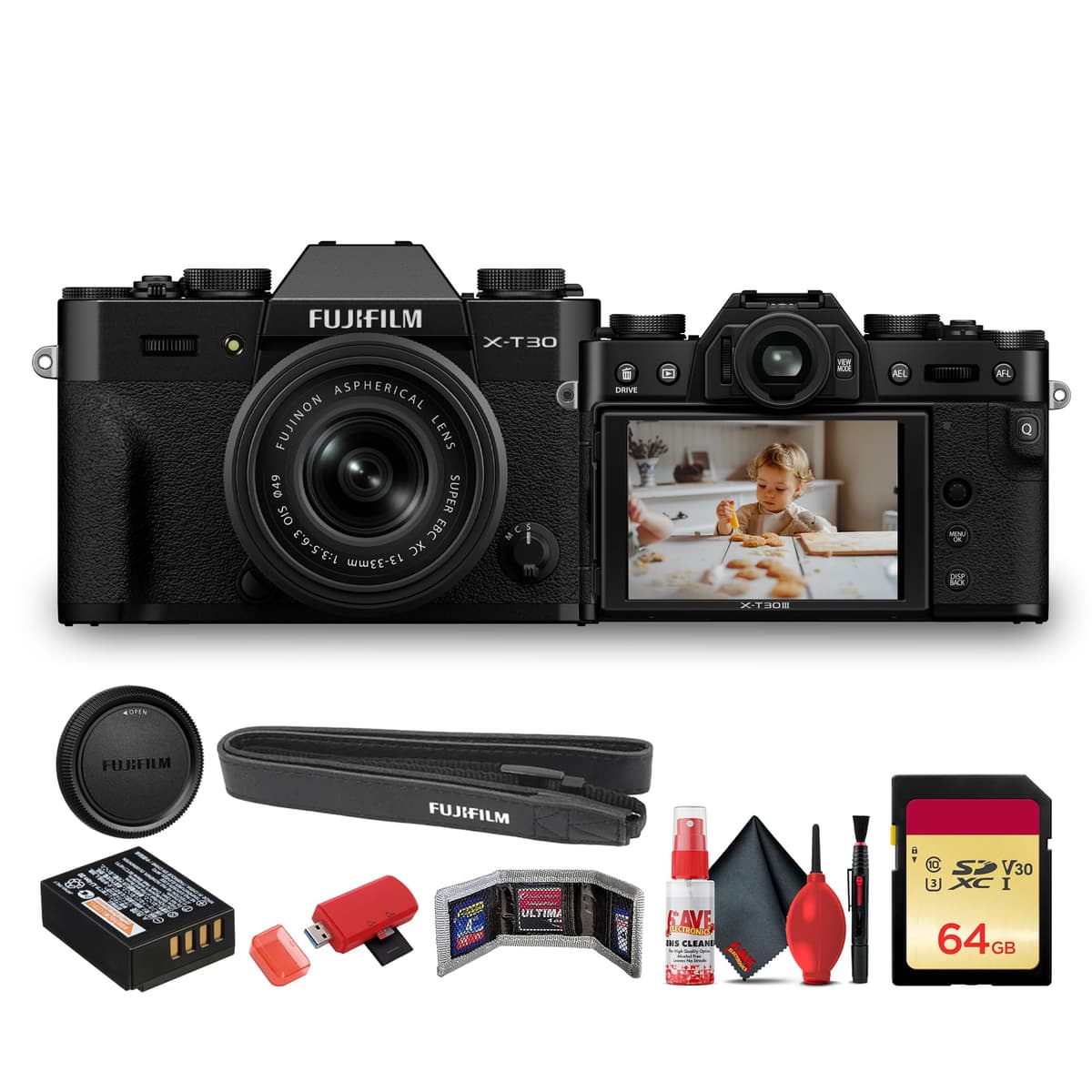 FUJIFILM X-T30 III Mirrorless con Lente 13-33mm (Black) + 64GB + Accesorios Bundle 16966880-AG2-1