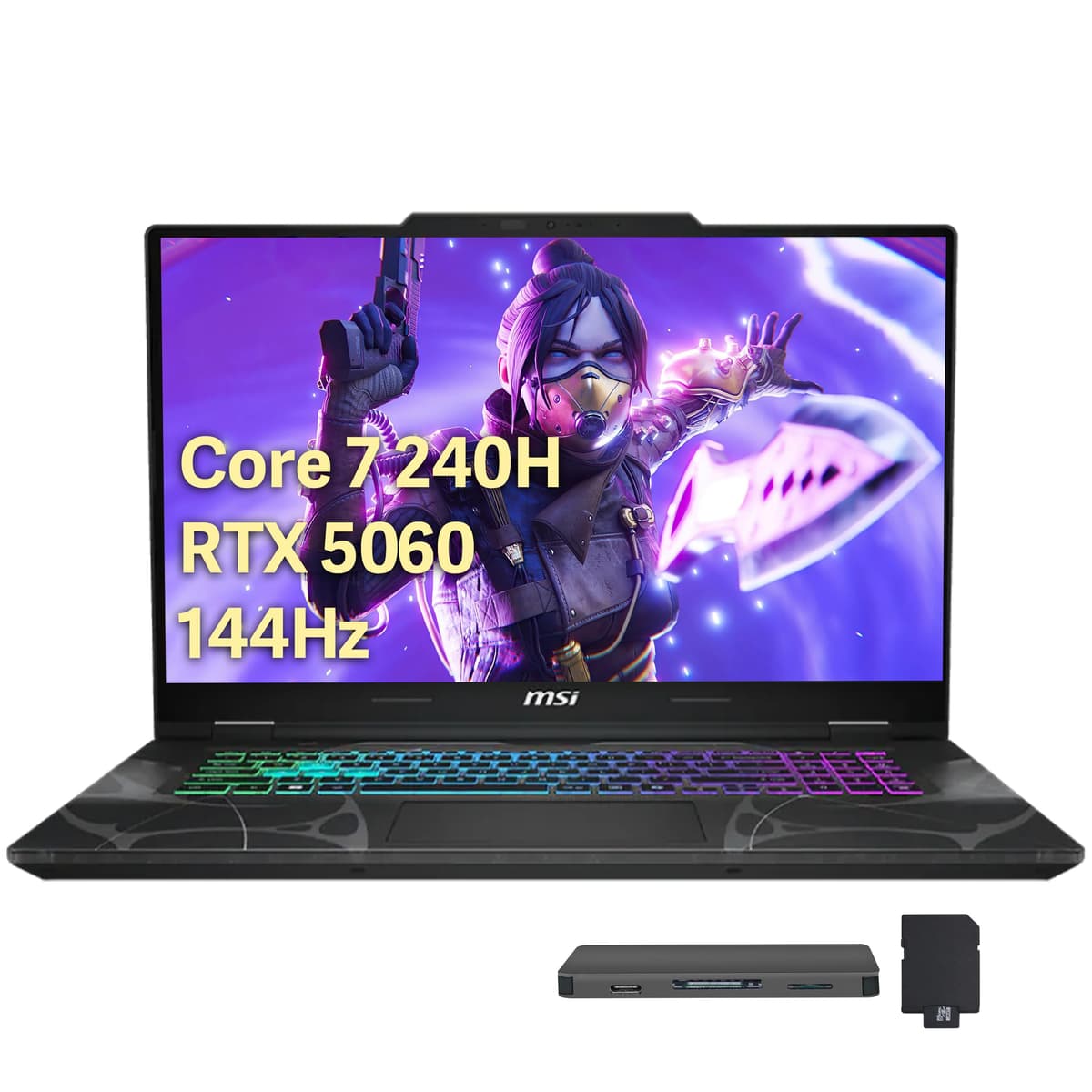 MSI Cyborg 15.6" 144Hz FHD IPS Laptop para Gaming, Intel Core i7-1240H, 32GB RAM, 3TB Almacenamiento (2TB SSD + Set de Estación de Acoplamiento de 1TB), GeForce RTX 5060, Teclado Retroiluminado, Webcam HD, Wi-Fi 6E, Windows 11 Pro, Negro