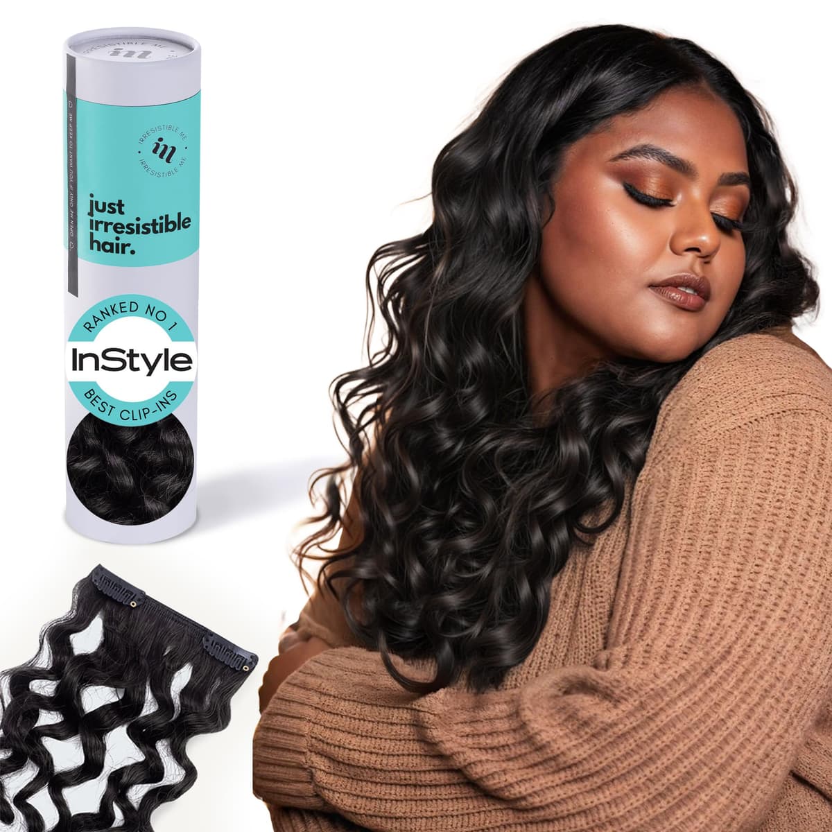 Irresistible Me 3A Curls Extensiones de Cabello Humano Clip In 100% Real - Natural Black, 24 Inches