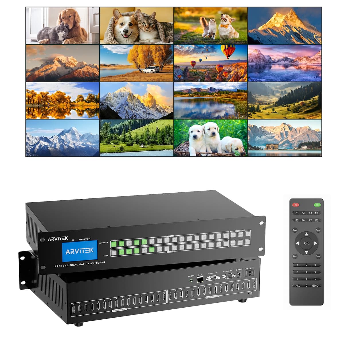 ARVITEK HDMI Matrix 16x16 4K - Switcher 16 in 16 out, Rack 2U 16x16 Matrix