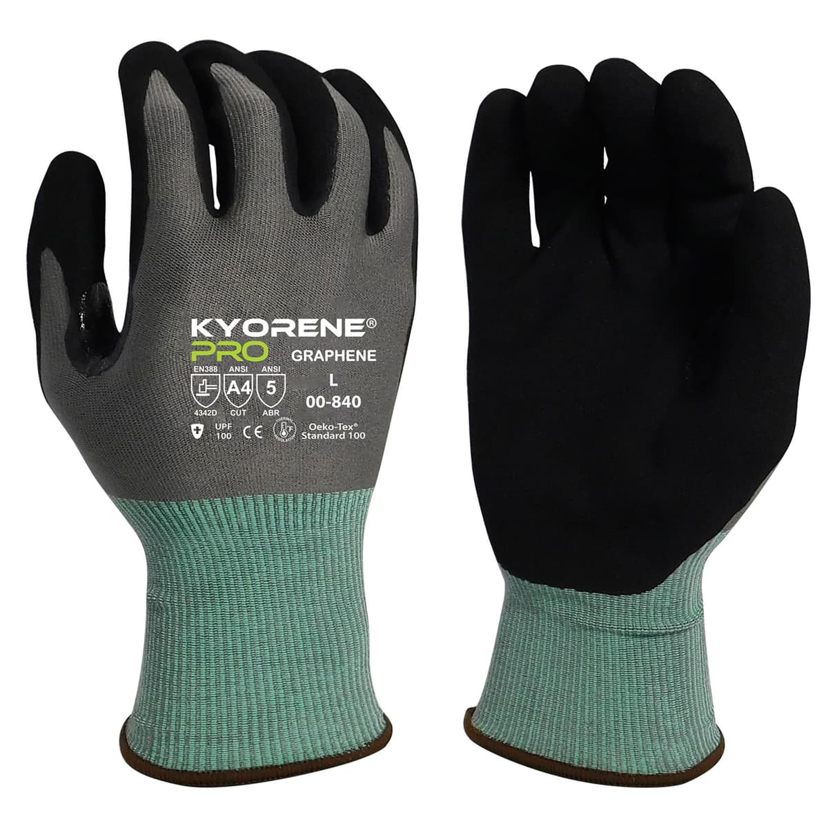 Guantes de Trabajo Anticorte Armor Guys Kyorene Pro 00-840 A4 - Grafeno, Agarre de Nitrilo, Duraderos, Transpirables para Uso Industrial - L, 72 Pares