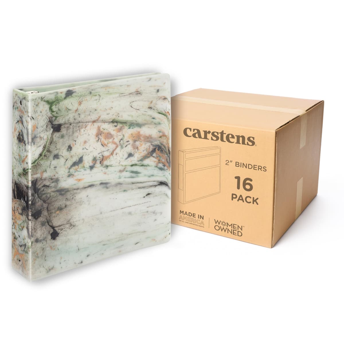Carstens Limited Edition Carpeta 3 anillos 2" Green Marble, resistente, impermeable, sin espacio entre anillos - Paquete de 16 2843-3RCS