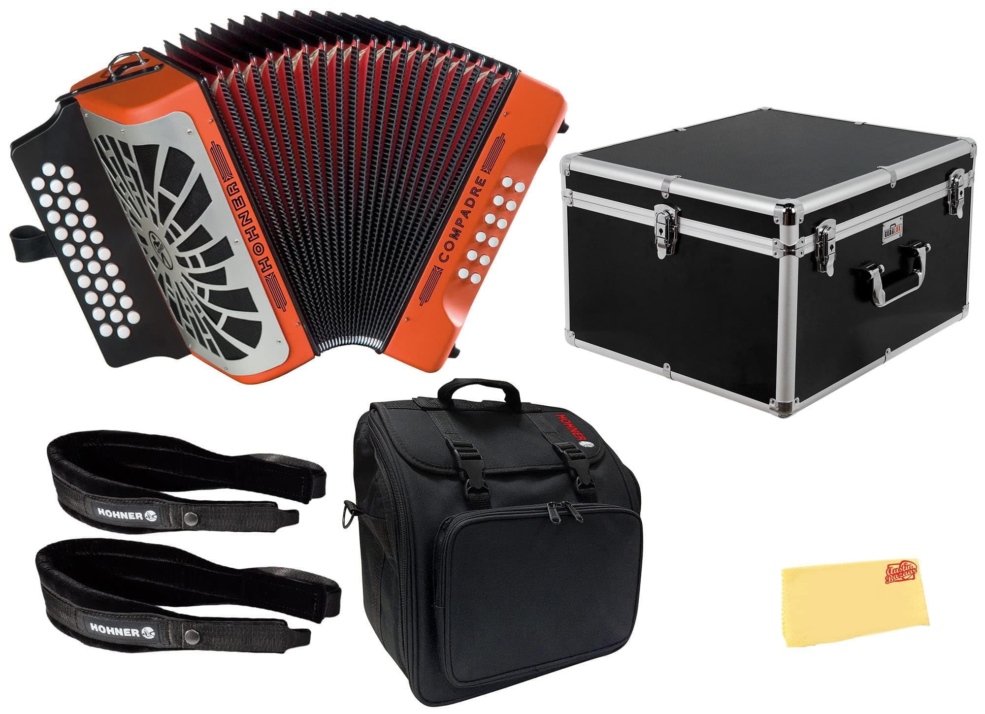 Hohner Compadre GCF Acordeón diatónico 3 filas Orange - Bundle AUS-COGO-N-COMBO-PRO