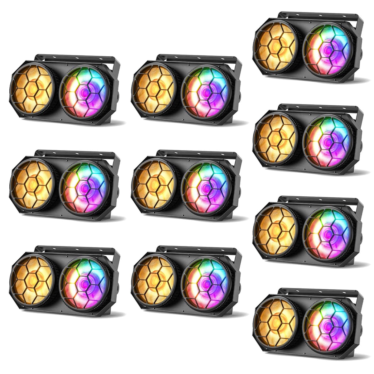 Kiinsehtoq ZQ01672 10-Pack: Par Light 2x100W COB + 48x0.2W RGB Blinder, DMX y Modos Automáticos ZQ01672X10US